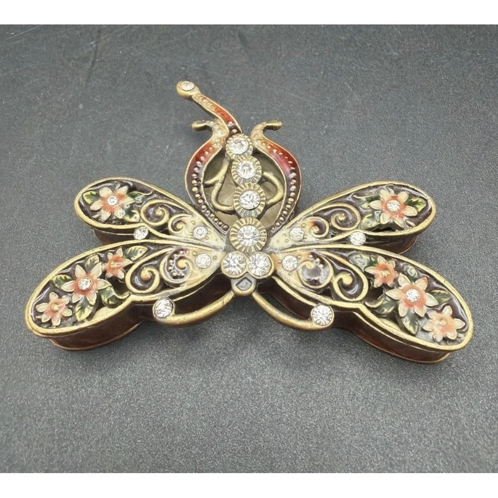 Jeweled Dragonfly Cloisonne Floral Bejeweled Magnetic Trinket Box‎